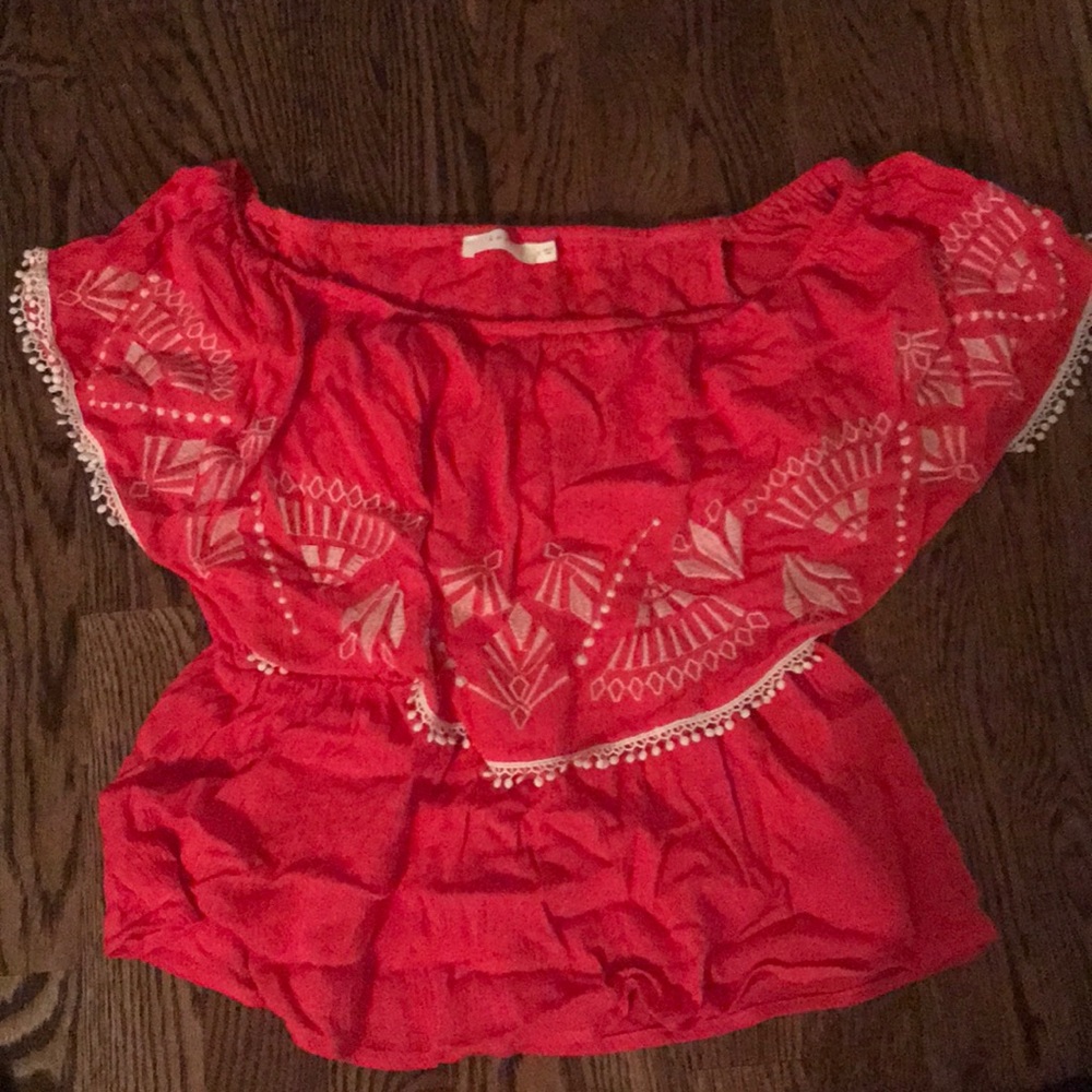 Off the shoulder red top